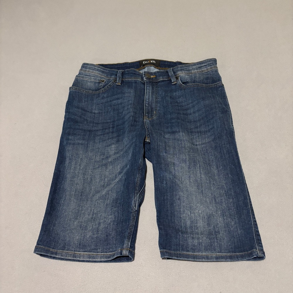DU/ER L2X Slim Fit Denim Shorts Mens Size 36 Blue Performance Coolmax Outdoor